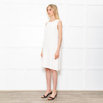 S Max Mara Cream Sleeveless Crepe Shift Midi Dress