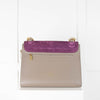 Celine Beige and Grey Trapeze Bag with Purple Suede Flap
