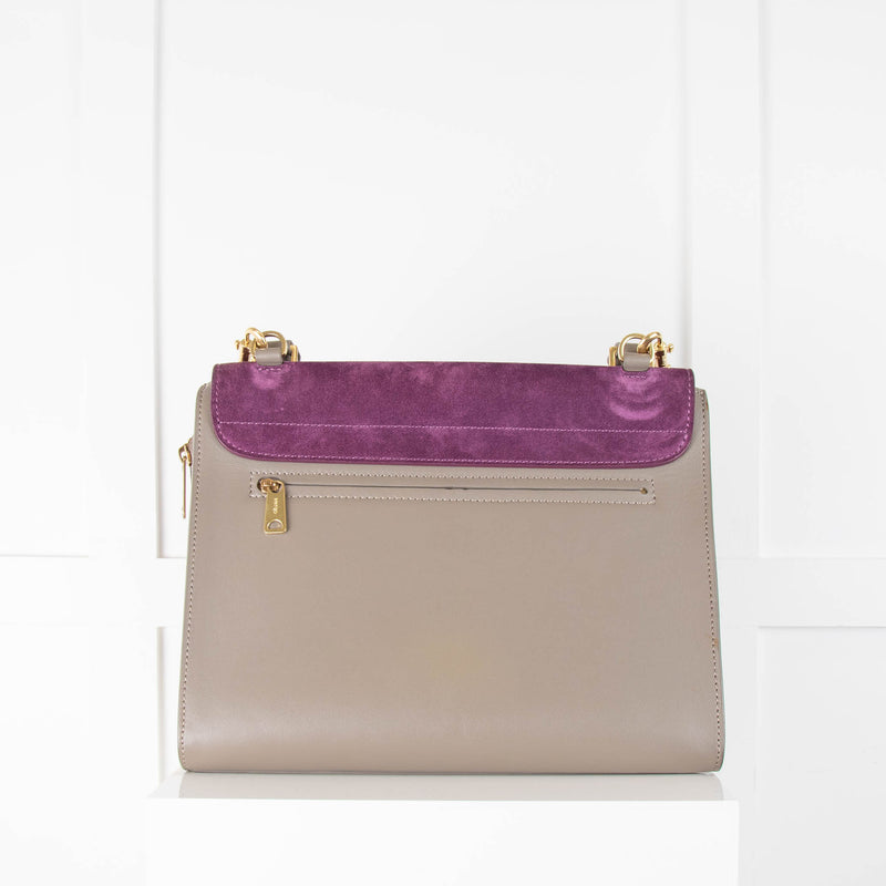 Celine Beige and Grey Trapeze Bag with Purple Suede Flap