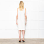 S Max Mara Cream Sleeveless Crepe Shift Midi Dress
