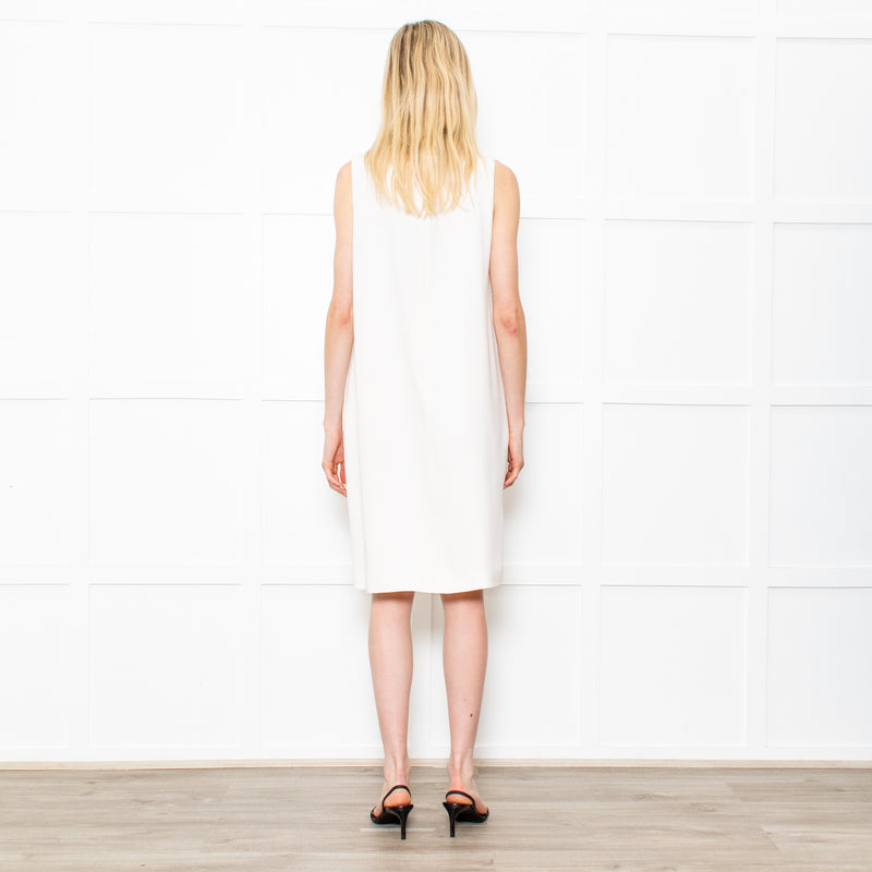 S Max Mara Cream Sleeveless Crepe Shift Midi Dress