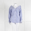 Theory Blue and White Stripe Off Shoulder Collared Shirt