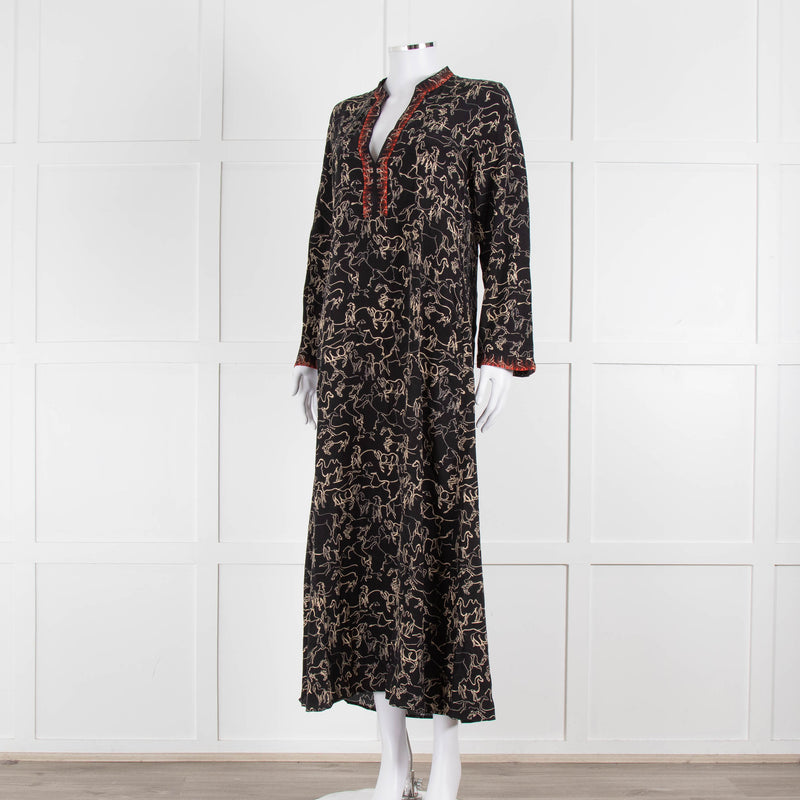 Emporio Sirenuse Black Brown Print Long Kaftan