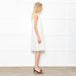 S Max Mara Cream Sleeveless Crepe Shift Midi Dress