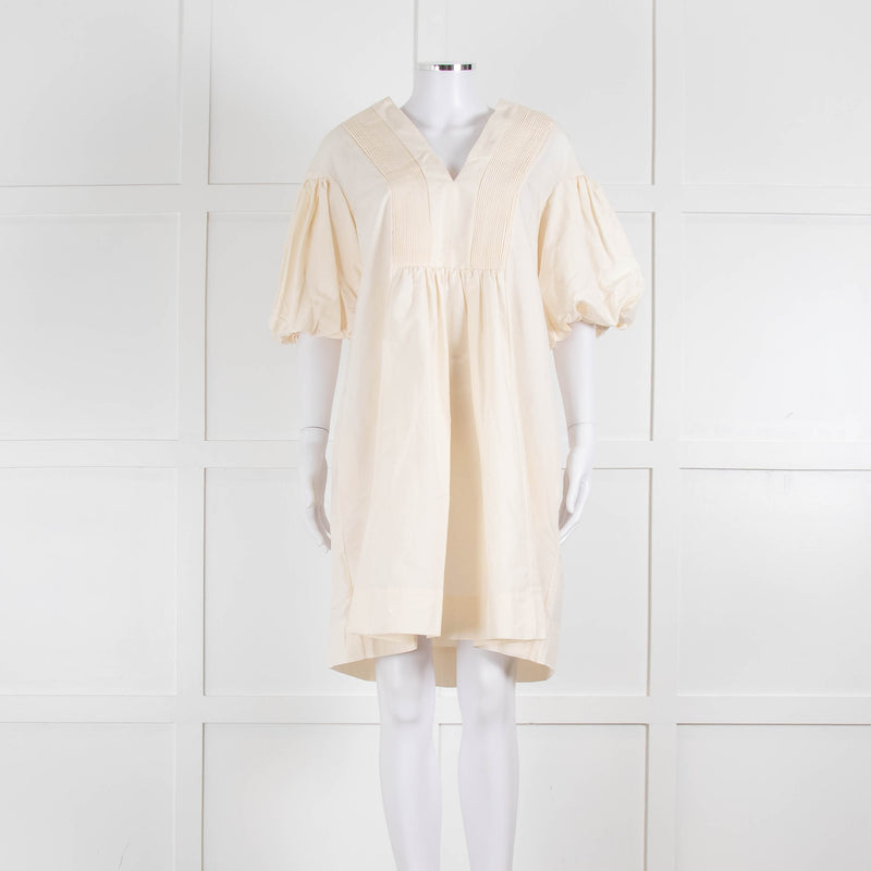 Ssone Cream Cotton Puff Sleeve Tunic Dress