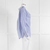 Theory Blue and White Stripe Off Shoulder Collared Shirt