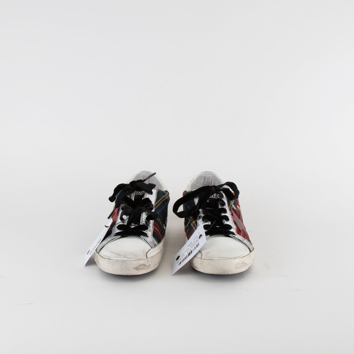 Golden Goose White Red Blue Tartan Pattern Trainers