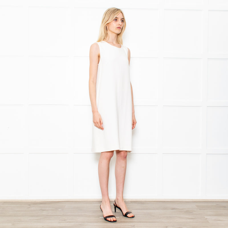 S Max Mara Cream Sleeveless Crepe Shift Midi Dress