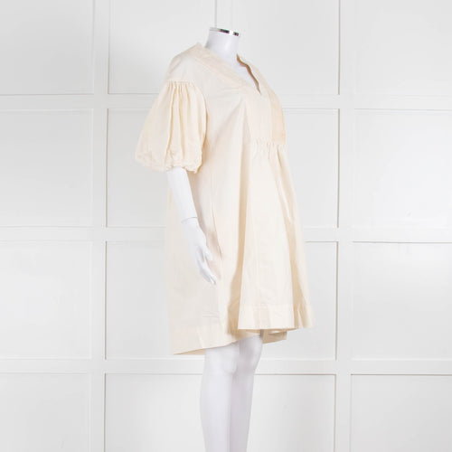 Ssone Cream Cotton Puff Sleeve Tunic Dress