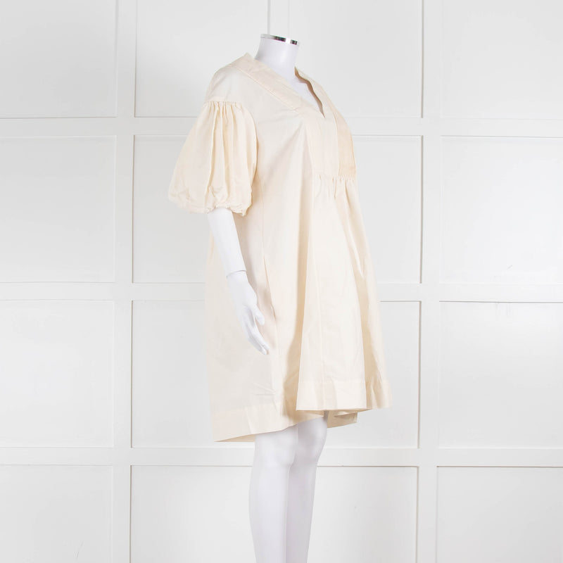 Ssone Cream Cotton Puff Sleeve Tunic Dress