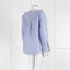 Theory Blue and White Stripe Off Shoulder Collared Shirt