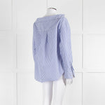 Theory Blue and White Stripe Off Shoulder Collared Shirt