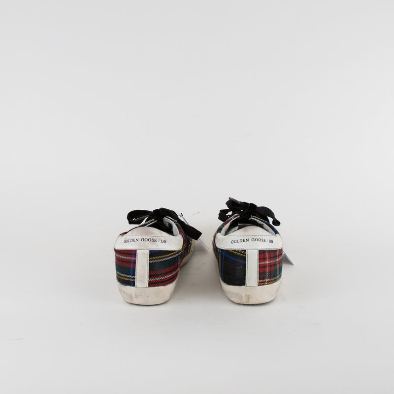 Golden Goose White Red Blue Tartan Pattern Trainers