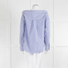 Theory Blue and White Stripe Off Shoulder Collared Shirt