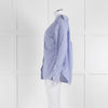Theory Blue and White Stripe Off Shoulder Collared Shirt