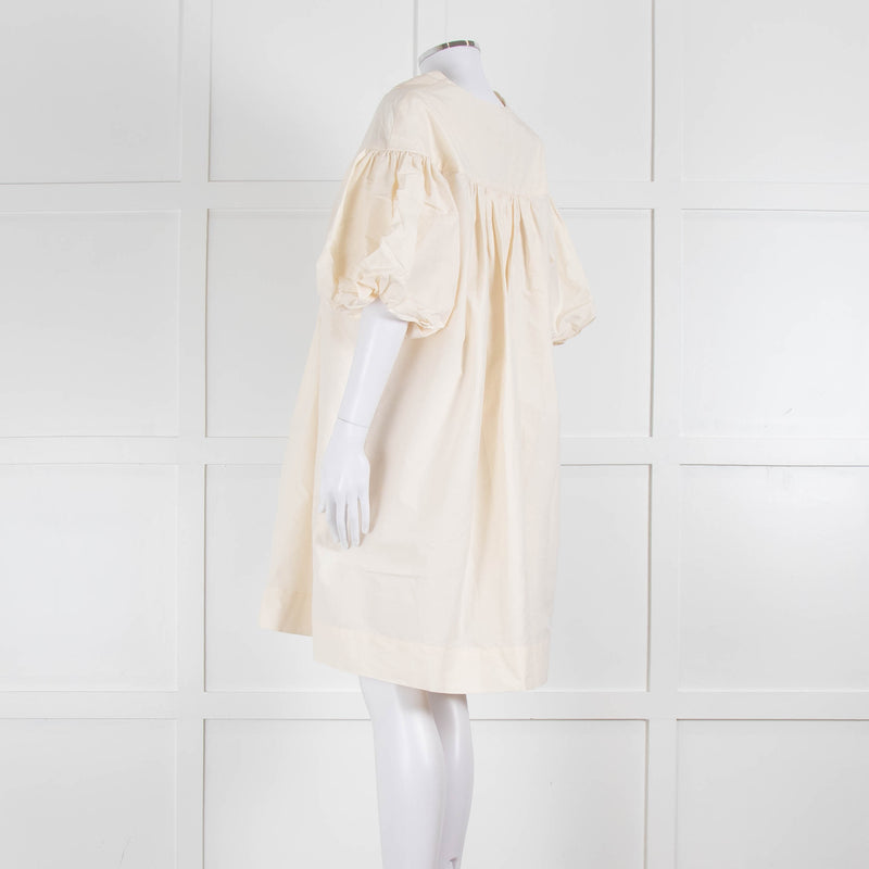 Ssone Cream Cotton Puff Sleeve Tunic Dress