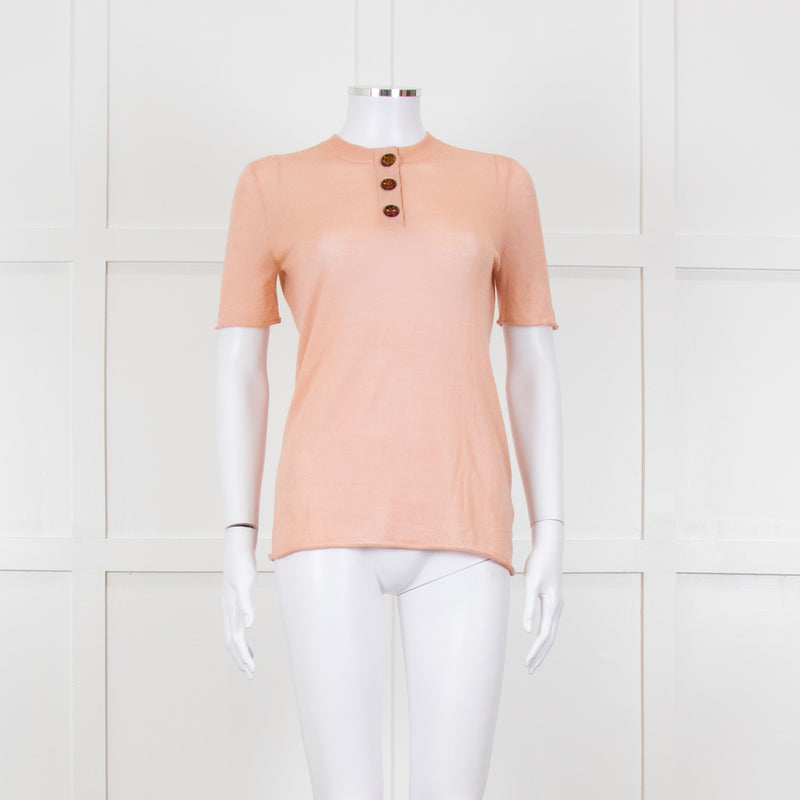 Joseph Peach Fine Cashmere Short Sleeve Top