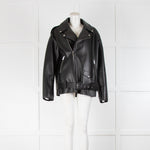Jane and Tash Oversized Unlined Black Leather Aviator Jacket
