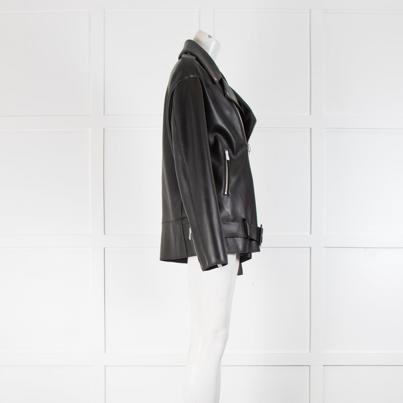 Jane and Tash Oversized Unlined Black Leather Aviator Jacket