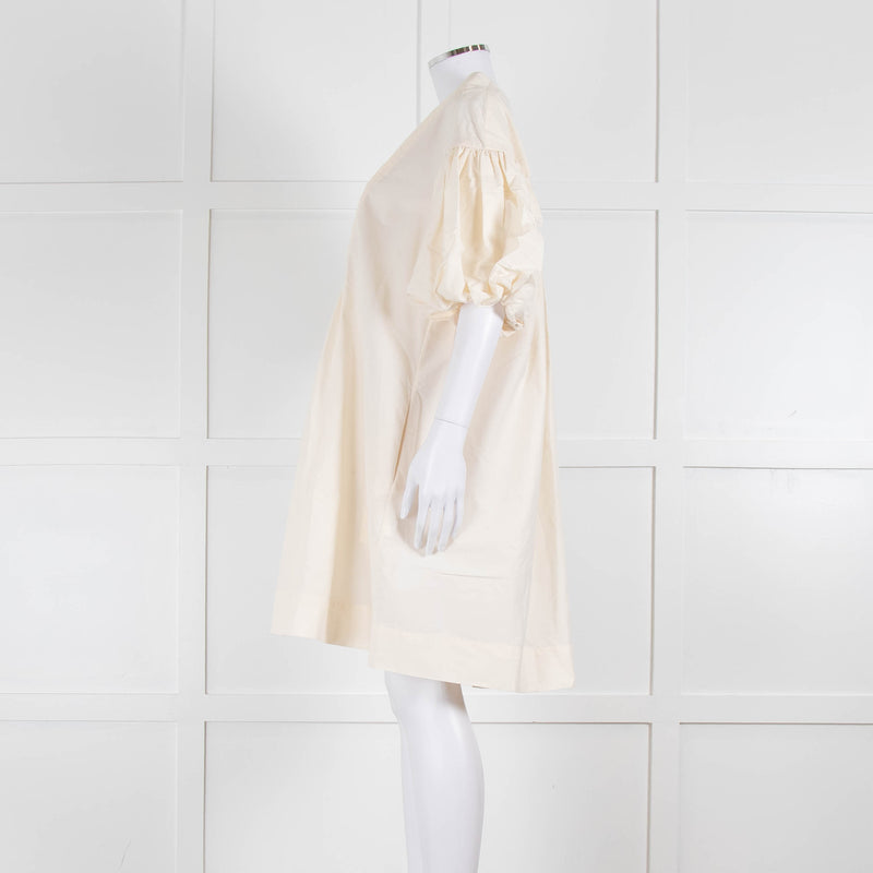 Ssone Cream Cotton Puff Sleeve Tunic Dress