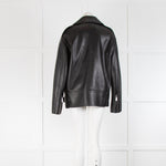 Jane and Tash Oversized Unlined Black Leather Aviator Jacket