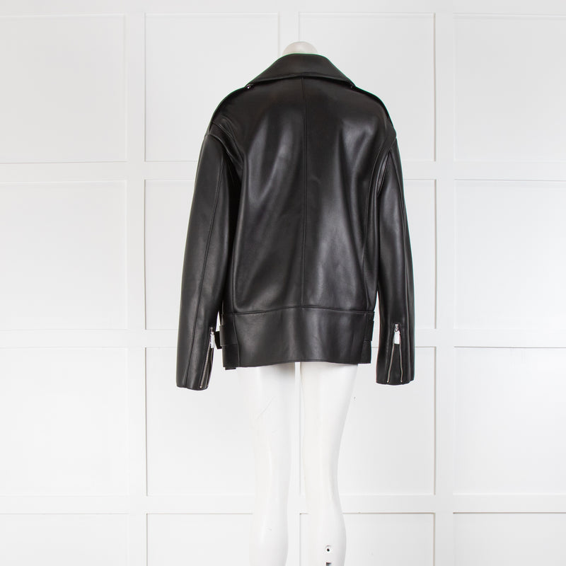 Jane and Tash Oversized Unlined Black Leather Aviator Jacket