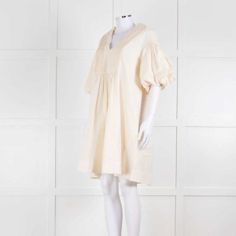 Ssone Cream Cotton Puff Sleeve Tunic Dress
