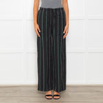 Free People Black Green Striped Cotton Trousers