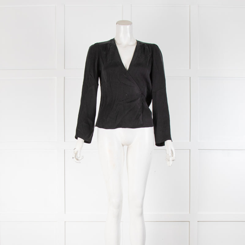 Realisation Par Black Silk Tie Front Blouse