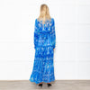 Miss June Blue Geometric Print Tie Waist Sheer Paris Maxi  Shirt Dress with Silver Lurex