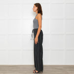Free People Black Green Striped Cotton Trousers