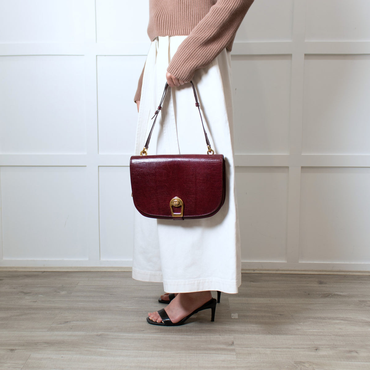 Gucci Burgundy Lizard Vintage Shoulder Bag