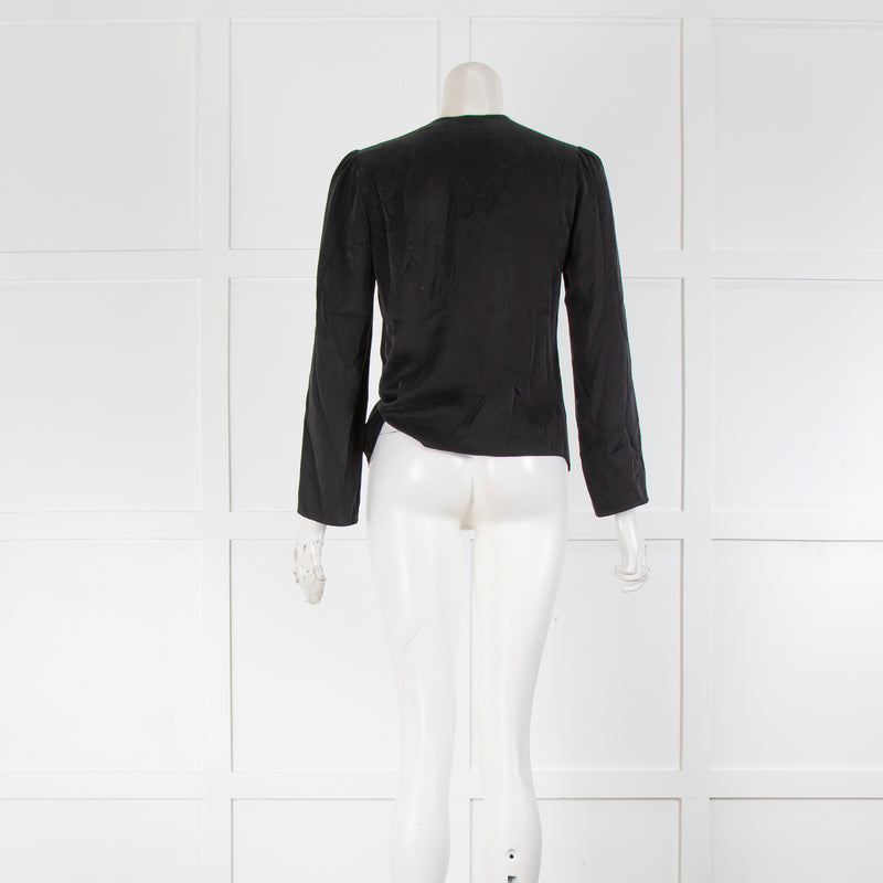 Realisation Par Black Silk Tie Front Blouse