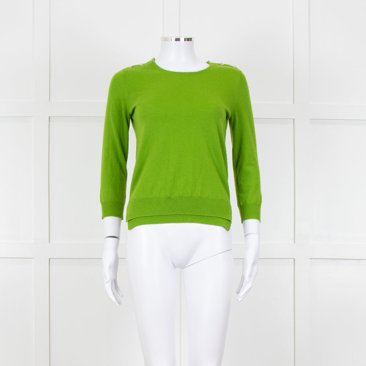Joseph Green Metalic Shoulder Button Round Neck Jumper