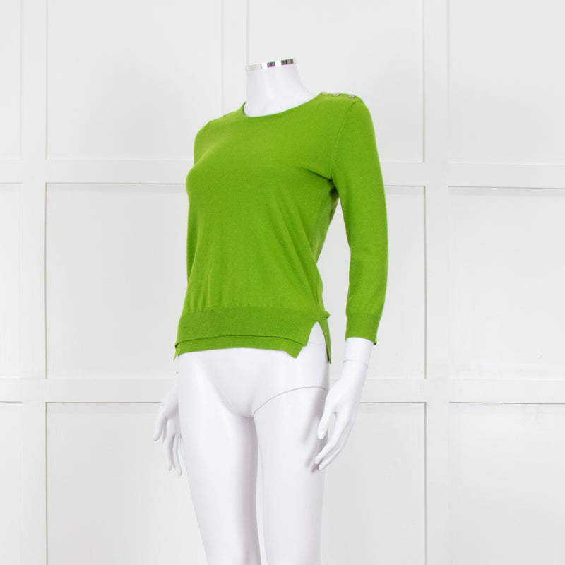 Joseph Green Metalic Shoulder Button Round Neck Jumper