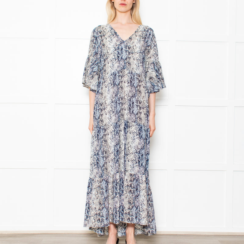 Primrose Park Grey Snakeprint Ruffle Sleeve Maxi Alice Dress