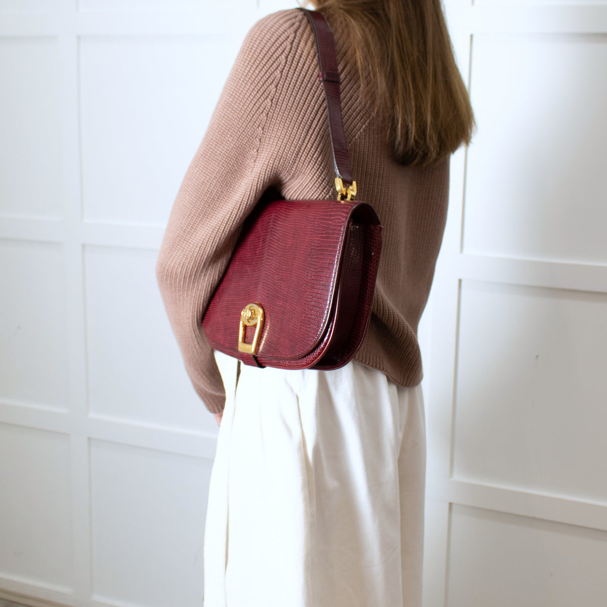 Gucci Burgundy Lizard Vintage Shoulder Bag