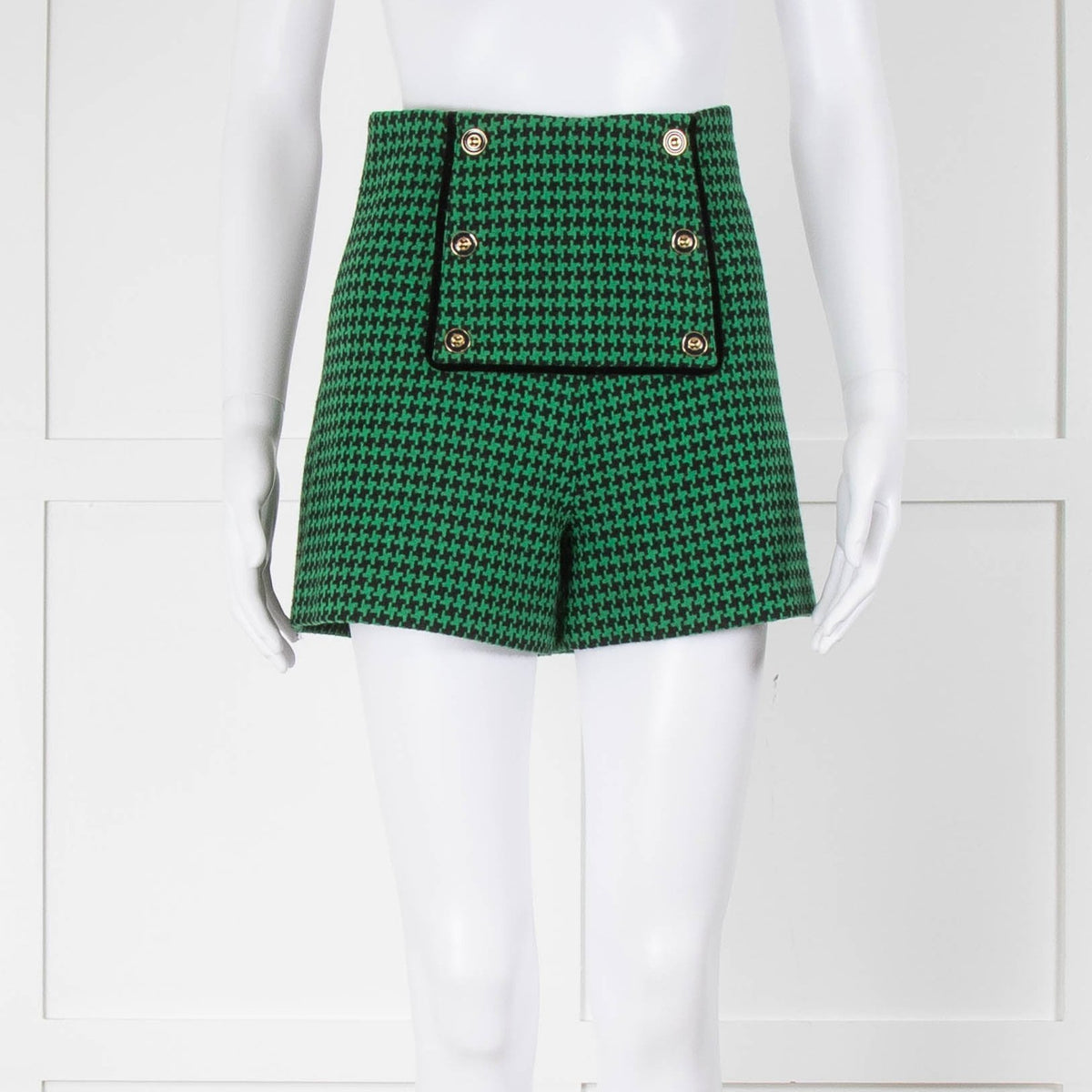 Glamoda Style X Sophie Hermann Green & Black Check Pied De Poule Shorts
