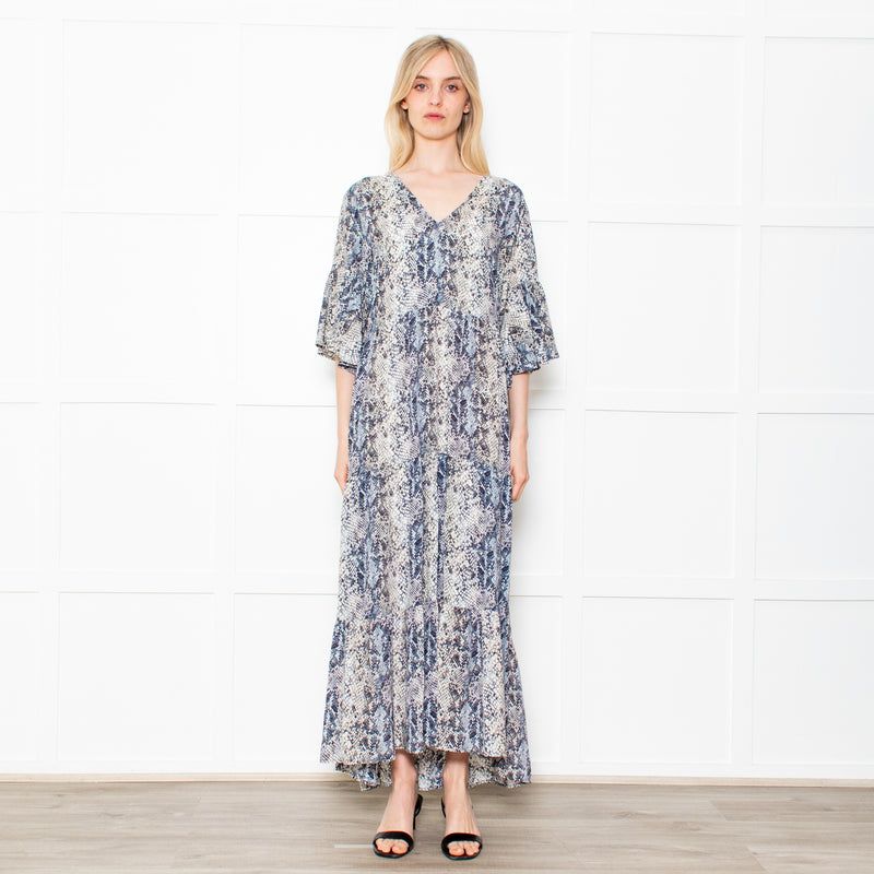 Primrose Park Grey Snakeprint Ruffle Sleeve Maxi Alice Dress