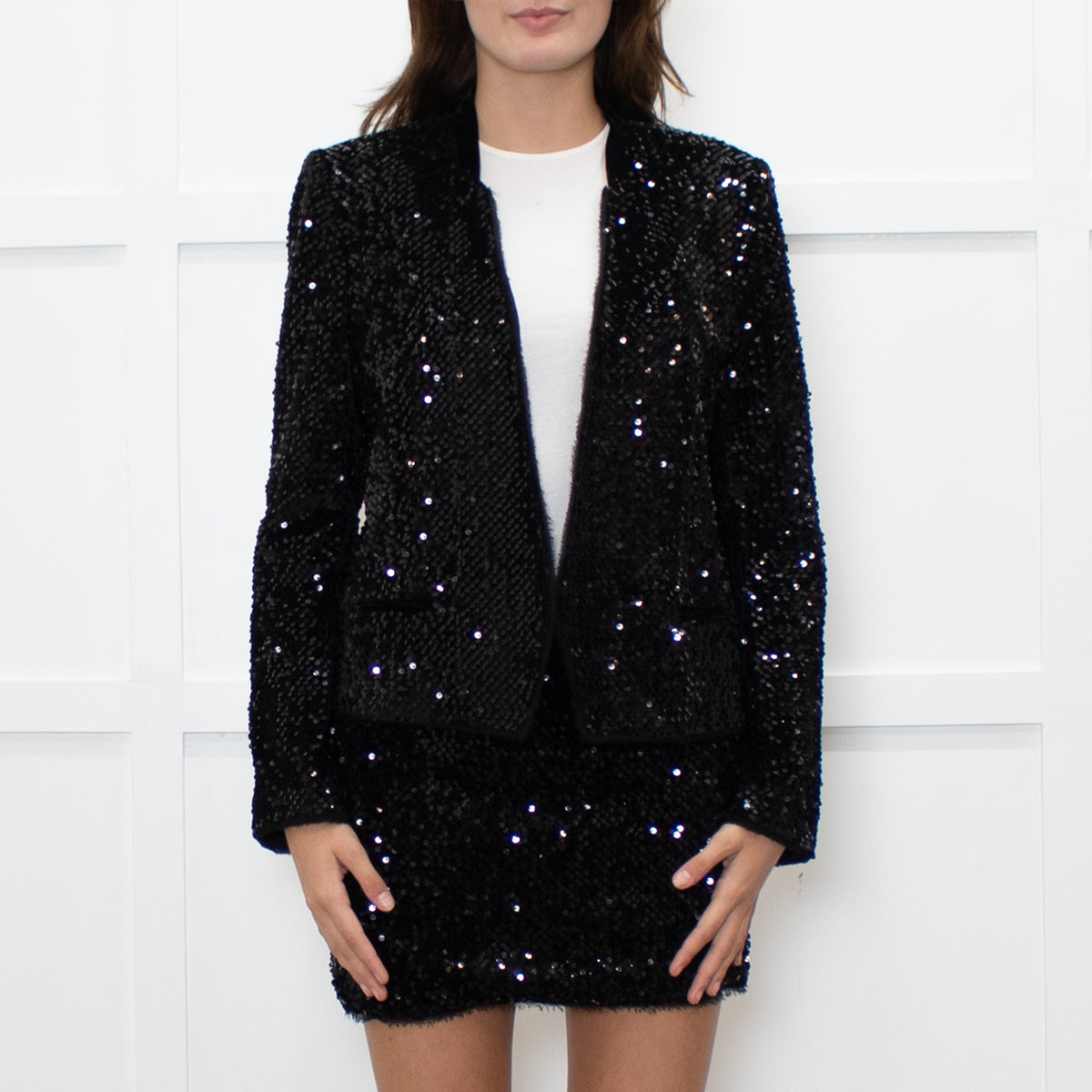 Zadig & Voltaire Preloved Black Sequin Collarless Jacket