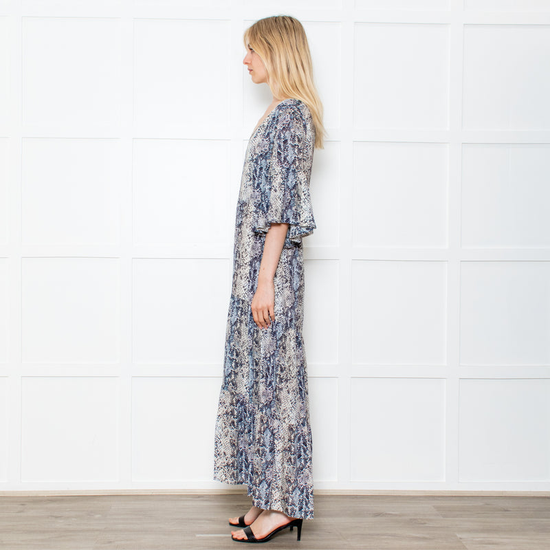 Primrose Park Grey Snakeprint Ruffle Sleeve Maxi Alice Dress