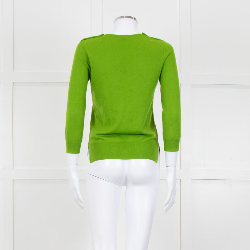 Joseph Green Metalic Shoulder Button Round Neck Jumper