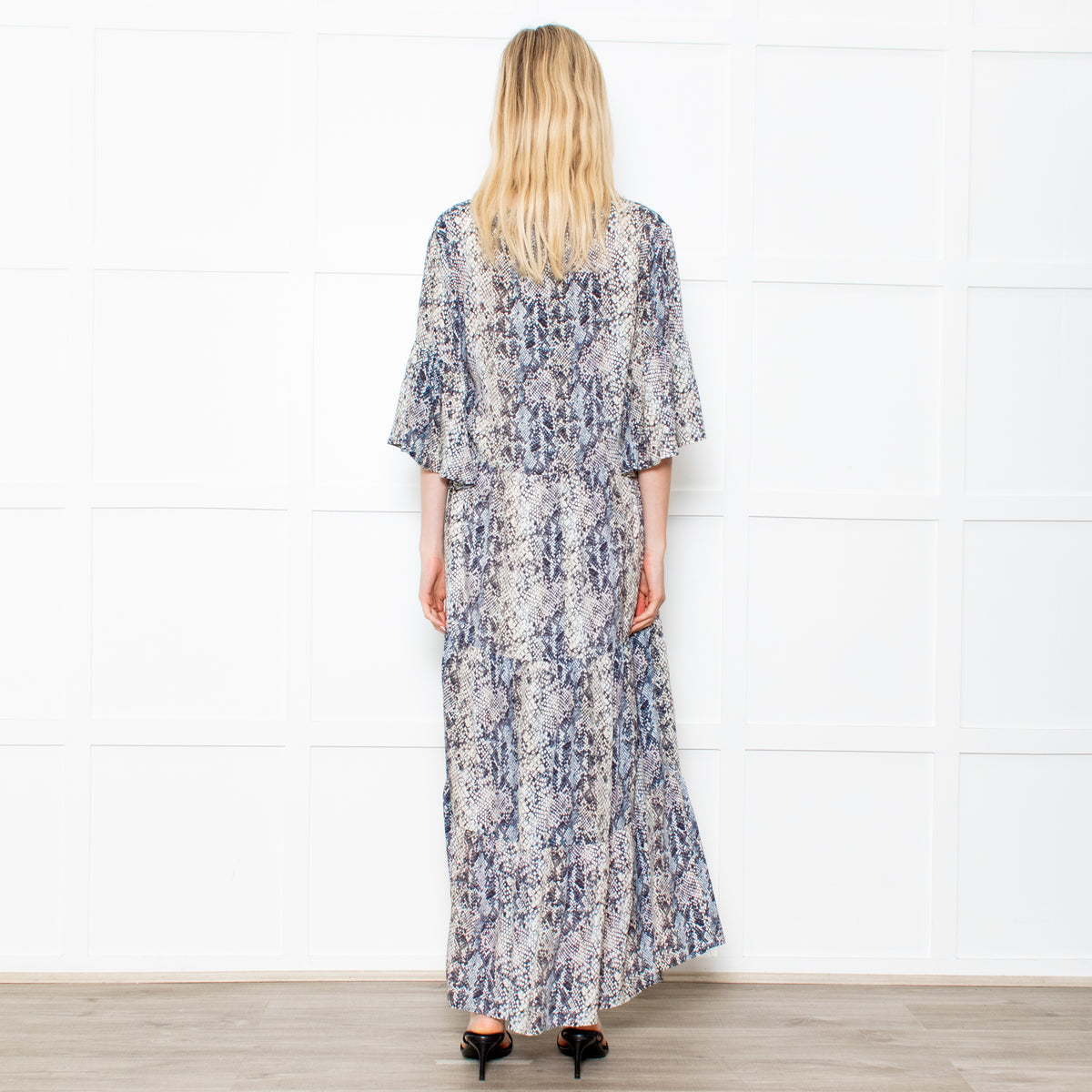 Primrose Park Grey Snakeprint Ruffle Sleeve Maxi Alice Dress