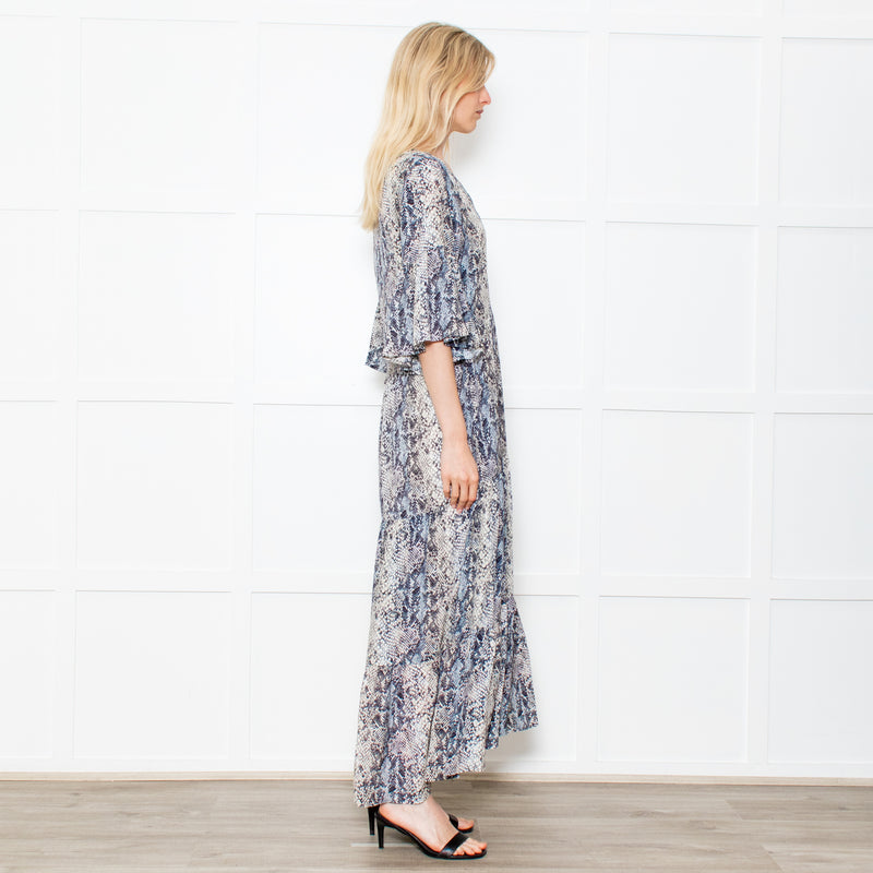 Primrose Park Grey Snakeprint Ruffle Sleeve Maxi Alice Dress