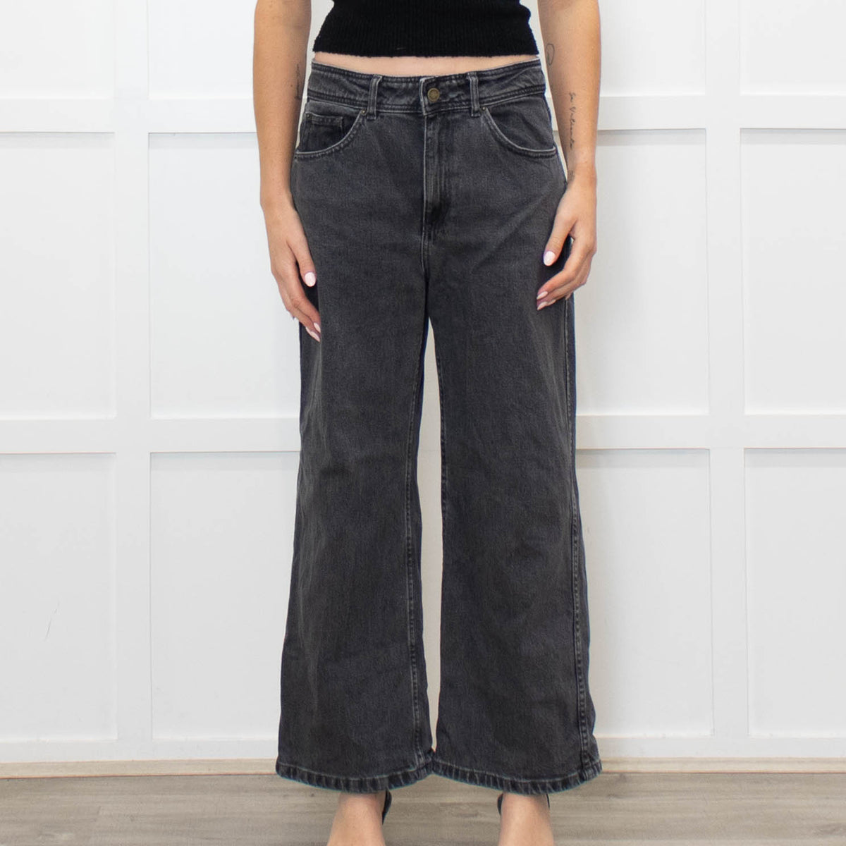 Sezane Grey Denim Wide Leg Jeans