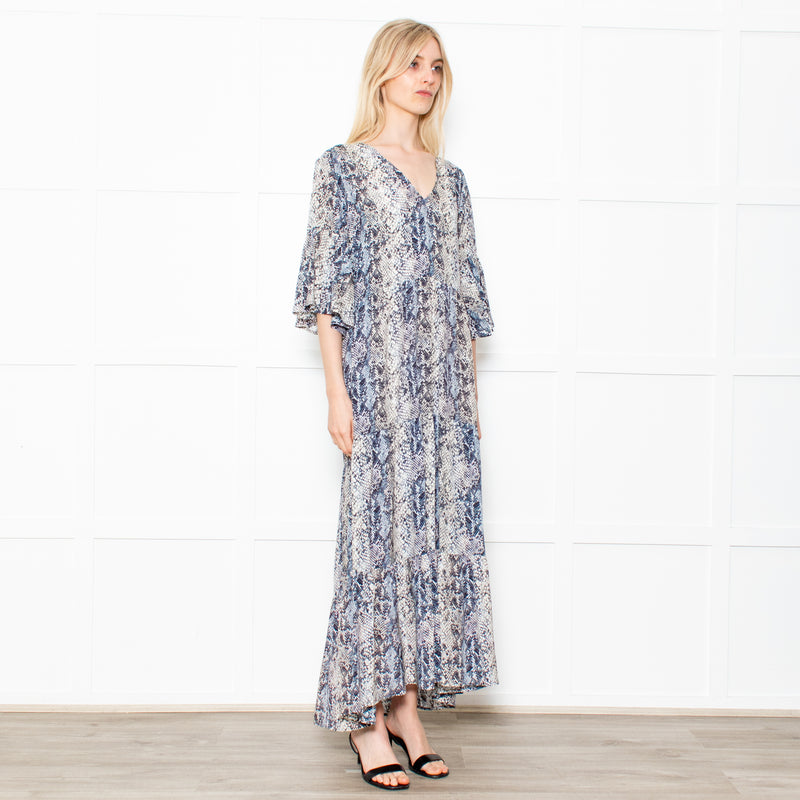Primrose Park Grey Snakeprint Ruffle Sleeve Maxi Alice Dress