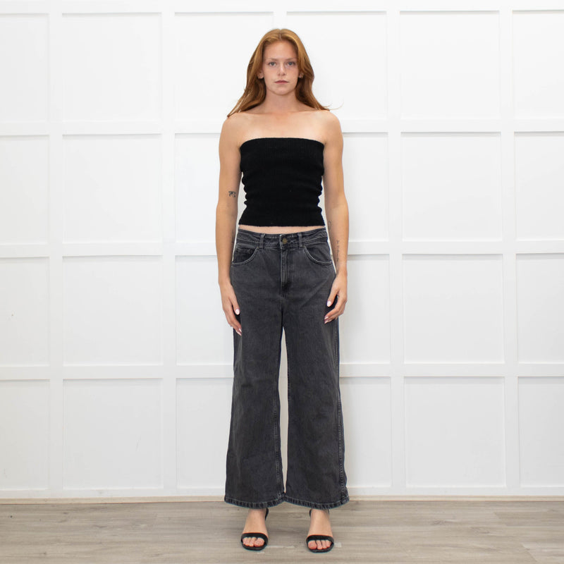 Sezane Grey Denim Wide Leg Jeans
