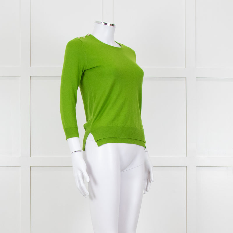 Joseph Green Metalic Shoulder Button Round Neck Jumper