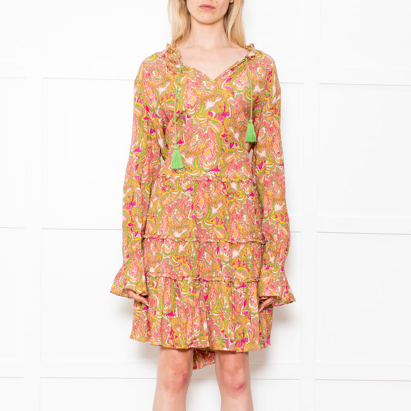 Dea Kudibal Maria Petal Parakeet Paisley Floral Tiered Skirt Midi Dress