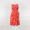 Carolina Herrera Cream Red Petal Belted Sleeveless Dress